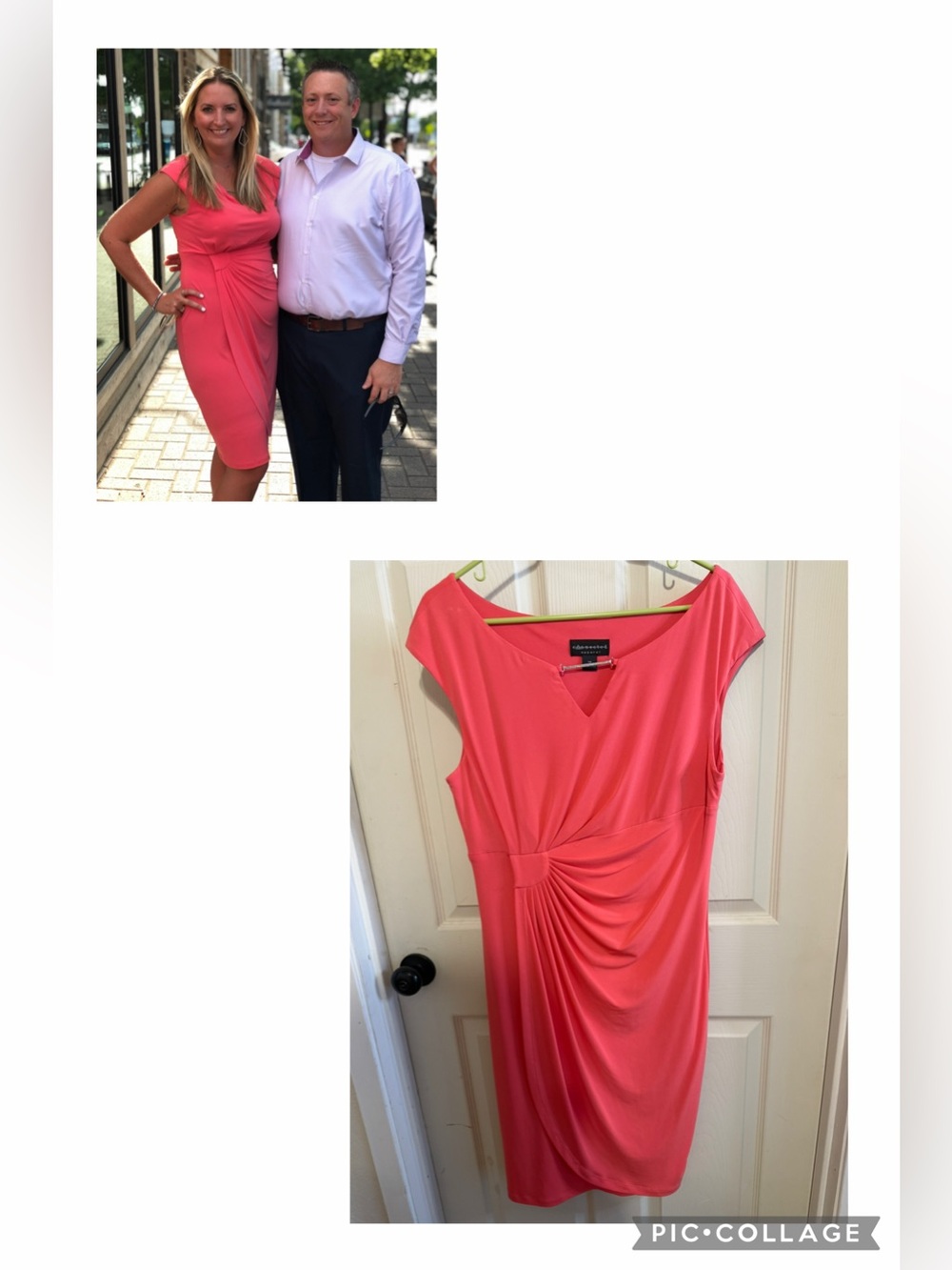 Women's Coral Pink Ruched Sheath Dress Size 14